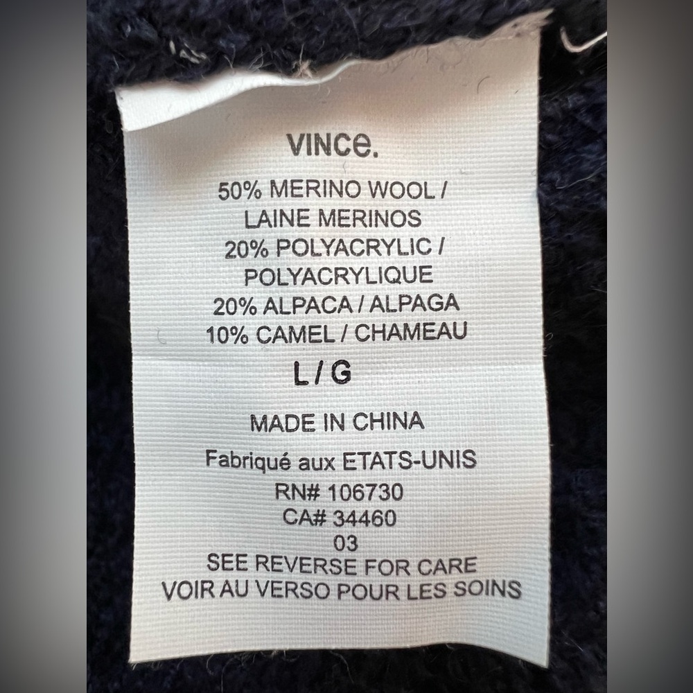 Vince Mini Cable Bateau Navy Blue Merino Alpaca Camel Blend - Picture 11 of 12